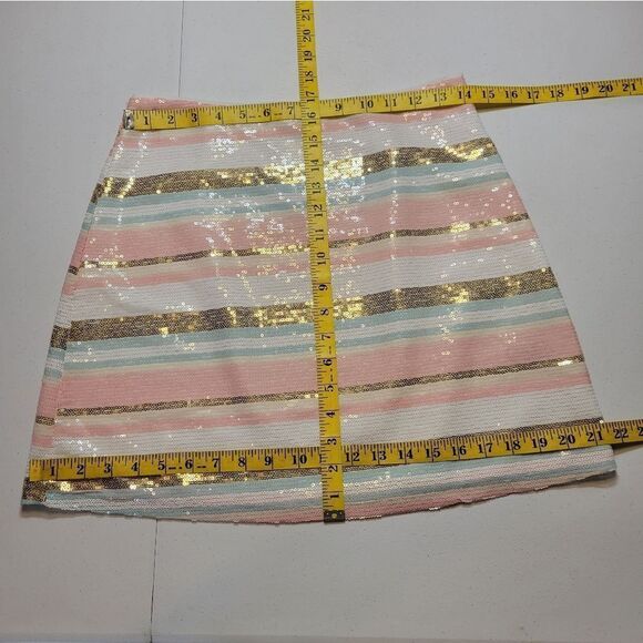 Storia Pastel Pink Blue White Gold Striped Sequin Mini A-line Skirt - Picture 8 of 10